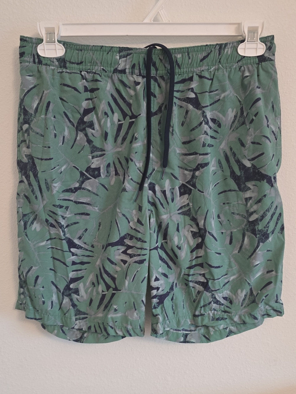Lined Green Tropical Leaf Drawstring Shorts